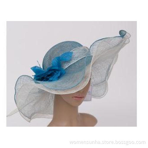 Light Green Ladies Tea Party Hats With 14cm Wavy Soft Brim